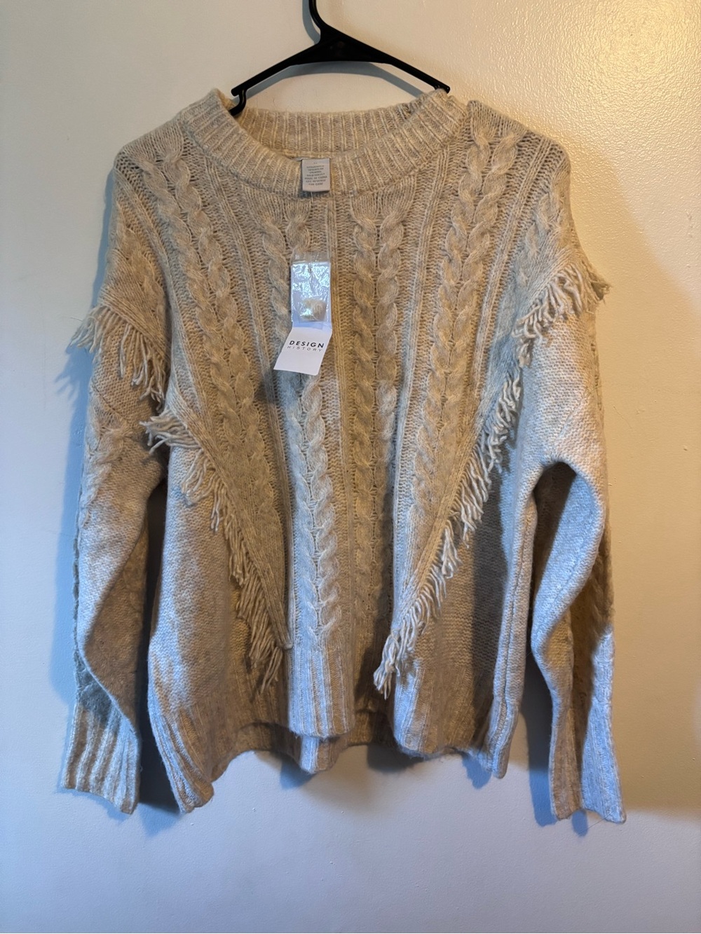 Fringe Cable Knit Sweater - Beige